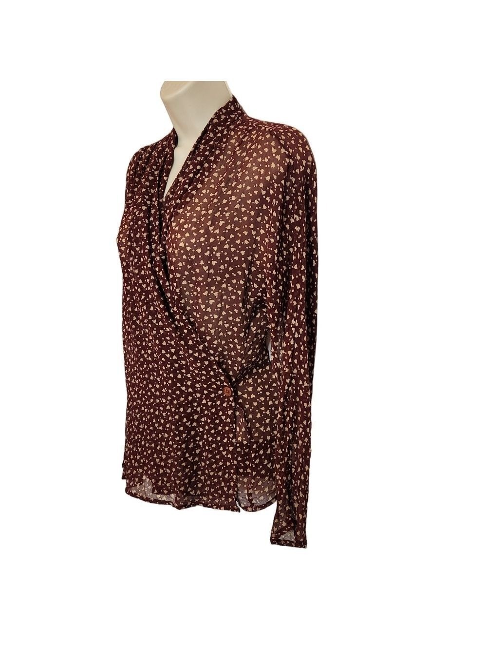 Ann Tjian Kenar Silk Floral Brown Beige Blouse Small - Picture 4 of 11